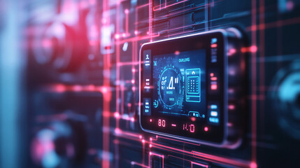 Fototapeta premium Futuristic Digital Interface with Red and Blue Neon Lights for Technology Background