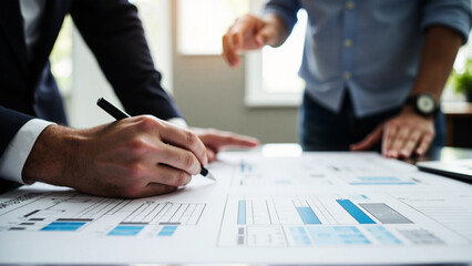 A man in a suit is signing a document on a table, demonstrating professionalism and attention to detail