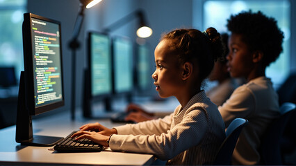 Fototapeta premium kid learning programing language photo artificially intelligent