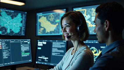 woman call center services in front of desk