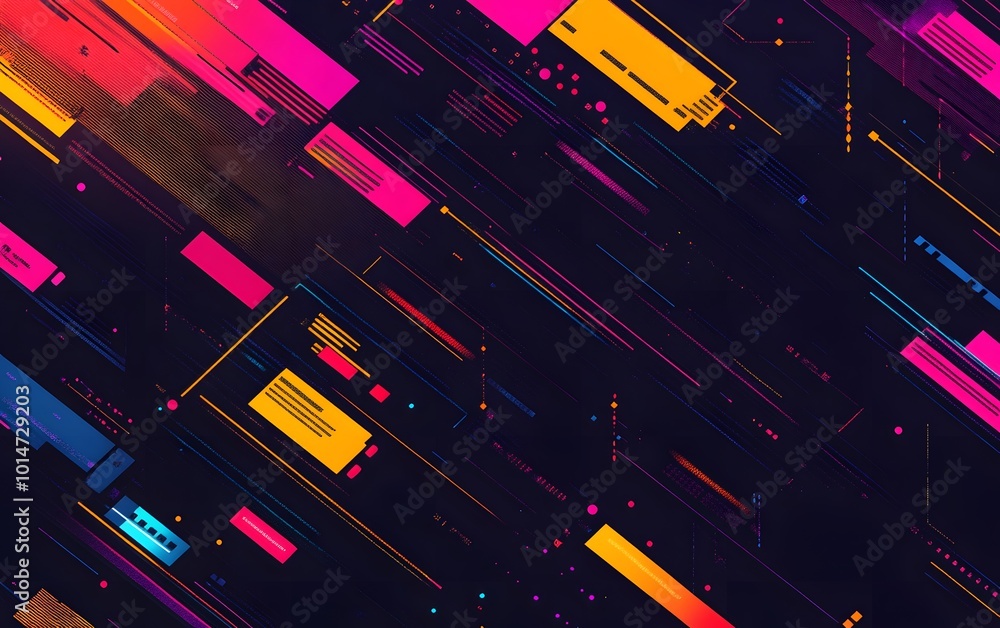 Poster a vibrant abstract background with dynamic lines and colorful shapes, perfect for technology or digi