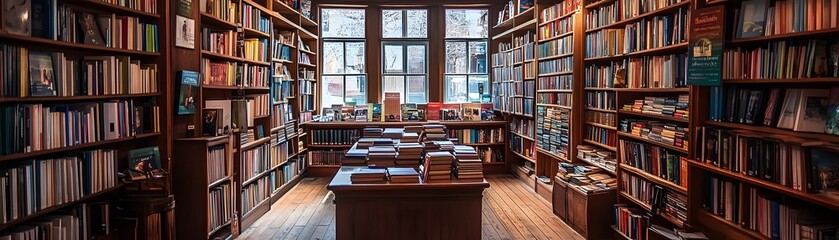 Cozy interior of a vintage bookstore filled with books and wooden shelves, creating a warm and inviting reading atmosphere.