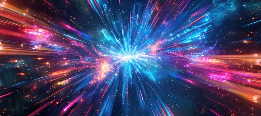 Neon Fireworks and Light Trails Against Starry Sky for Youthful New Year's Celebration Designs