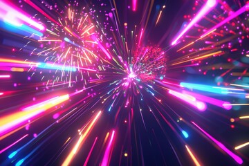 Fototapeta premium Futuristic Neon Fireworks Display with Dynamic Light Streaks for New Year's Celebration Design