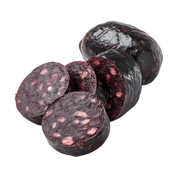Sliced black pudding sausages on transparent background: a culinary delight
