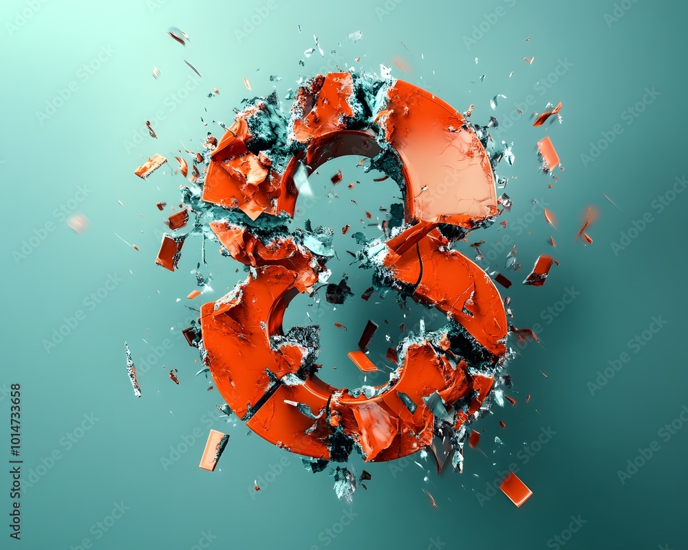 Poster a dynamic abstract representation of a shattered symbol, showcasing vibrant colors and intricate det