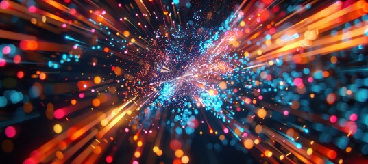 Naklejka premium Vibrant Abstract New Year's Background with Colorful Neon Fireworks & Light Trails