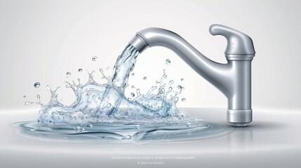Realistic vector illustration of water flowing from a faucet isolated on a clean white background