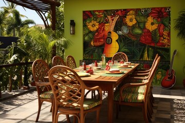 Obraz premium Vibrant Outdoor Dining Space with Colorful Décor