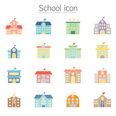 School icon set in flat color style