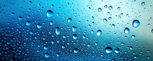 Water droplets on glass, blue background.
Wallpaper, banner, poster, background
