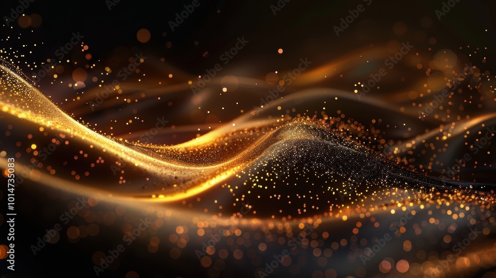 Poster luxurious abstract background with flowing golden light and sparkling particles for new year's desig