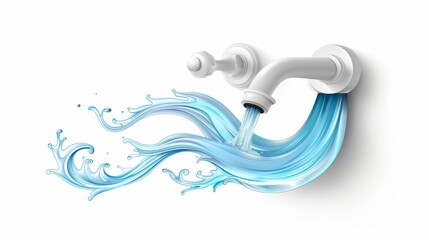 Realistic vector illustration of water flowing from a faucet isolated on a white background