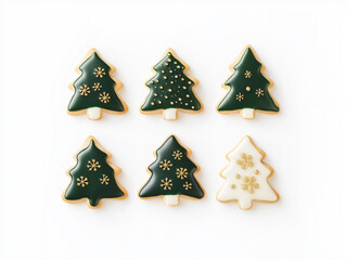 christmas cookies on white background, set of christmas trees cookie