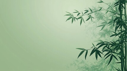 A soft, green background with bamboo leaves in a watercolor style.