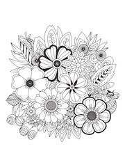 flower doodle coloring pages, line art flowers.