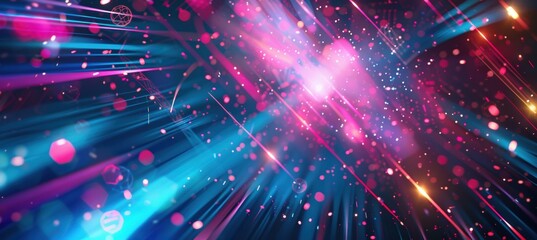 Obraz premium Futuristic New Year Background with Neon Geometric Shapes and Dynamic Light Trails