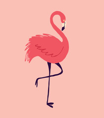 An unusual red flamingo bird. A bizarre fairy tale character bird. Vector illustration