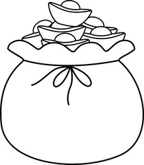 Chinese new year money bag outline vector.
Chinese new year money pocket coloring page vector.
Chinese new year red lucky bag coloring drawing vector.  

