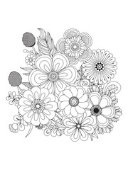 flower doodle coloring pages, line art flowers.