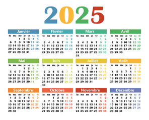 Calendar for 2025 in French