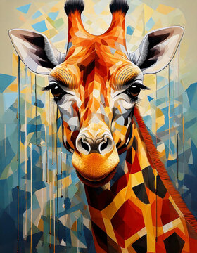 Portret żyrafy malowany farbą, tapeta, dekoracja. Generative AI