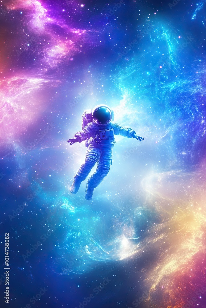 Aufkleber an astronaut explores a vibrant galaxy in a magical display of space phenomena and colors