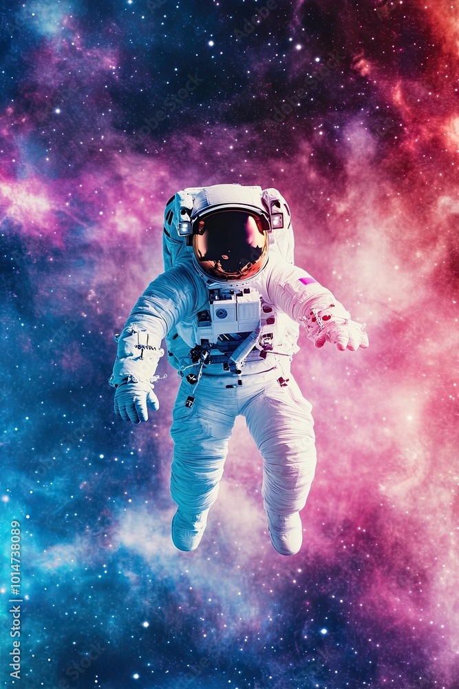 Aufkleber An Astronaut Floats Through Colorful Cosmic Clouds in a Mesmerizing Display of Space Magic