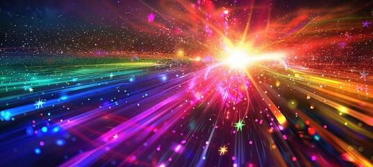 Fototapeta premium Dynamic New Year's Background with Neon Light Trails and Vibrant Fireworks for Modern Celebrations