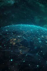 Stunning aerial view of Earth at night showcasing glowing network connections and a starry sky, symbolizing global connectivity.
