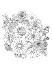 flower doodle coloring pages, line art flowers.