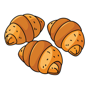 three golden croissants on white background clip art preview