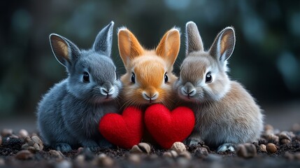Fototapeta premium Group of Bunnies with a Red Heart
