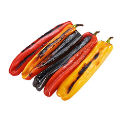 Colorful grilled peppers isolated on transparent background