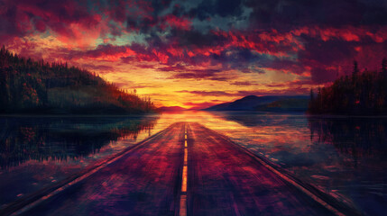 Malowniczy widok jeziora otoczonego delikatnym światłem zachodzącego słońca.