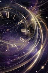 Obraz premium Elegant New Year's Celebration Background with Golden Light Swirls and Subtle Clock Motifs