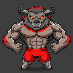 Fototapeta premium Powerful Bull Mascot Design Vector: Athletic Body & Muscular Features' Dynamic Muscle Bull Mascot Vector Illustration for Athletic Branding