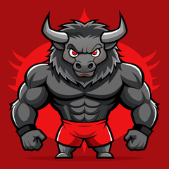Powerful Bull Mascot Design Vector: Athletic Body & Muscular Features' Dynamic Muscle Bull Mascot Vector Illustration for Athletic Branding