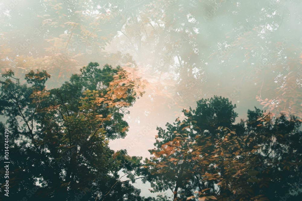 Poster Lofi background featuring double exposure nature themes.