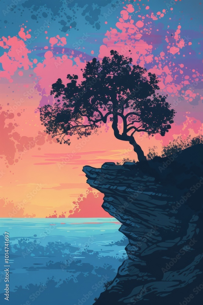 Poster lofi background with a calming silhouette of a tree.