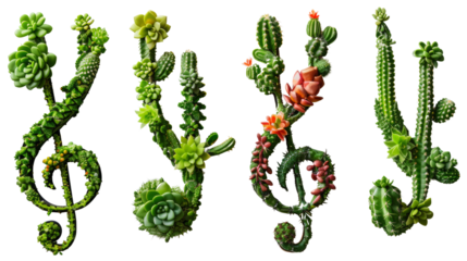 Creative Arrangement of Cacti Forming Musical Note Shapes.