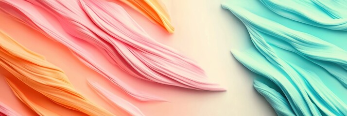 Colorful abstract waves of pink and blue create a dynamic, artistic background.
