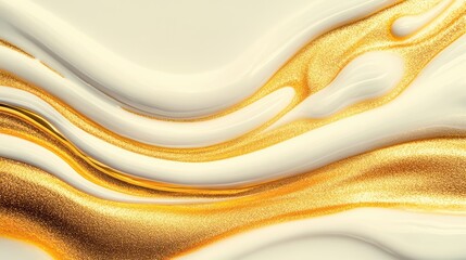 Elegant wavy lines with gold and white textures create a luxurious background.