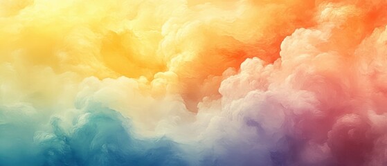 Vibrant abstract clouds in hues of yellow, orange, pink, and blue, creating a dramatic and colorful sky backdrop.