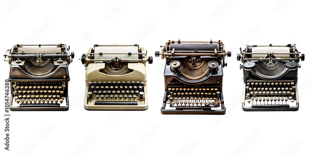 Fototapete classic old typewriter different color isolated on transparent background