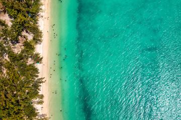 Mauritius beach aerial view of Mont Choisy beach in Grand Baie, Pereybere North. Mont Choisy,...