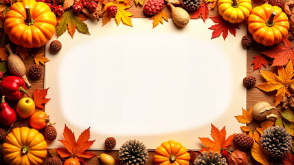 Autumn Frame with Pumpkins, Leaves, and Acorns for Fall Festivities