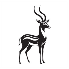Fototapeta premium Bold Gazelle Silhouette in Mid-Leap - Black and White Vector Illustration for Nature Designs