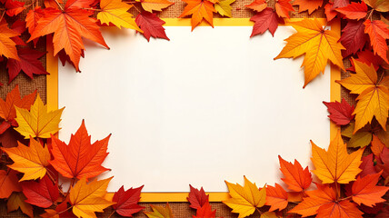 Fototapeta premium Colorful Maple Leaves Frame with Blank White Center for Copy