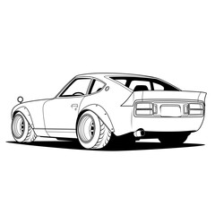 Fototapeta premium Classic Sports Car: A sleek black and white vector depicts a vintage sports car with wide wheel arches, exuding timeless elegance